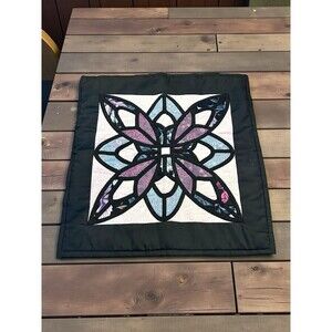 1991 Stained Glass Finished Quilt Square Table Accent Wall Hanging Quilt Show